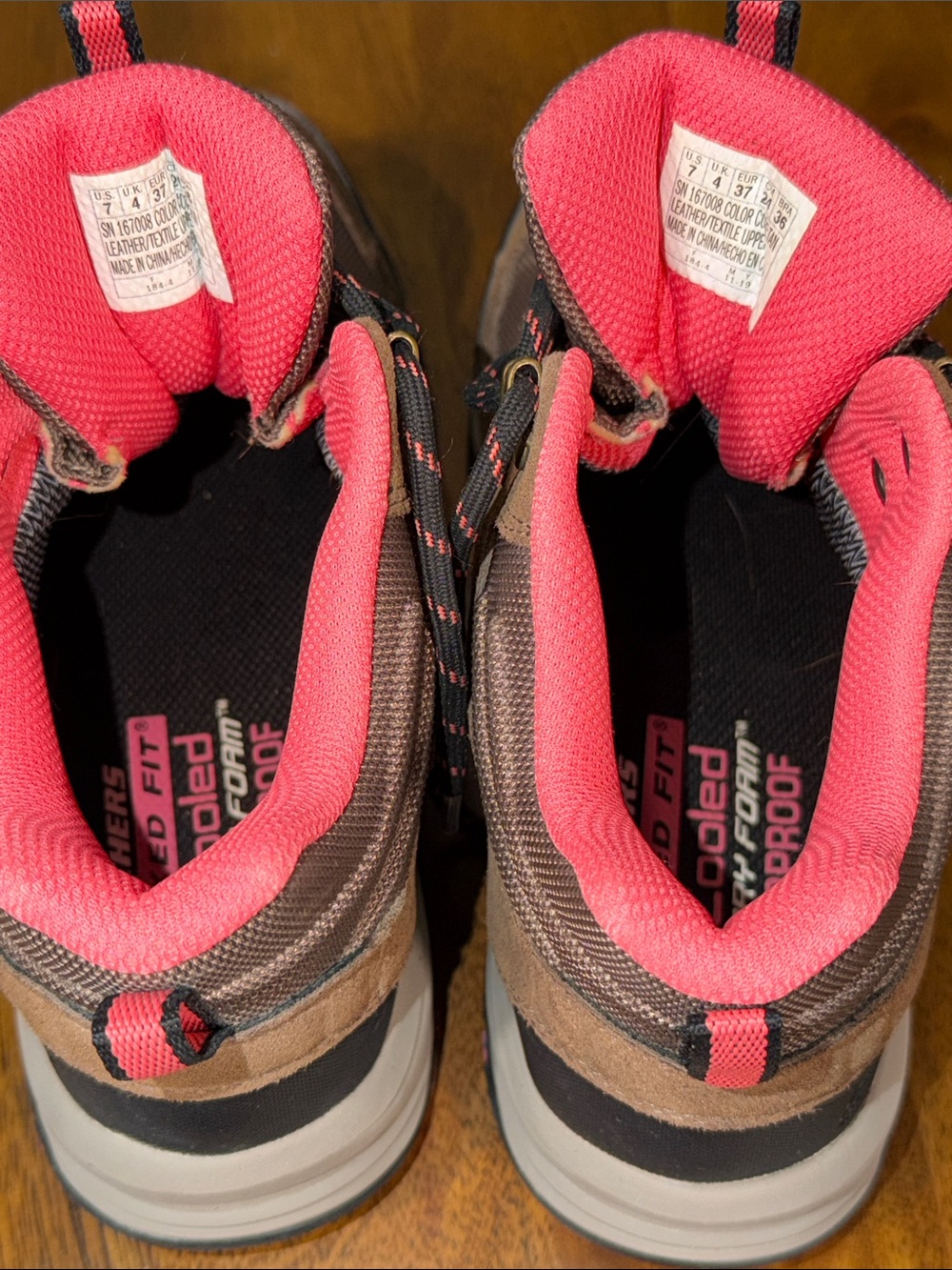 Skechers 167008 outdoor 7 Tan and Pink Lace-Up Hiking Boots - Picture 4 of 13